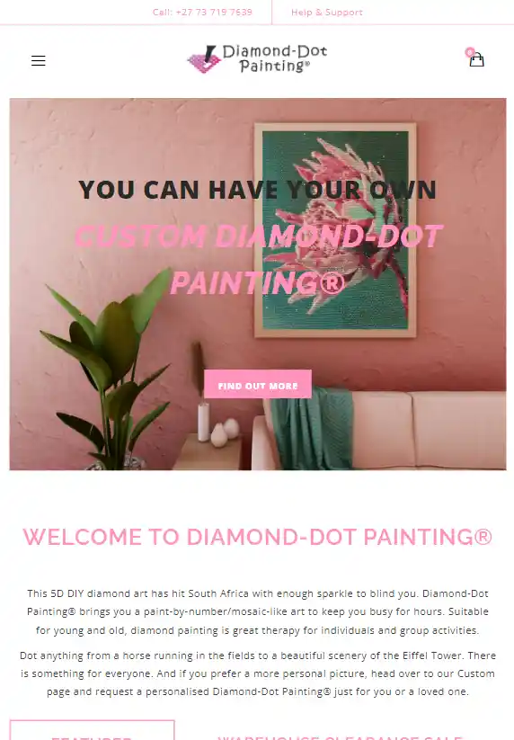Screenshot of the Diamond-dot Painting home page with no trust elements.
